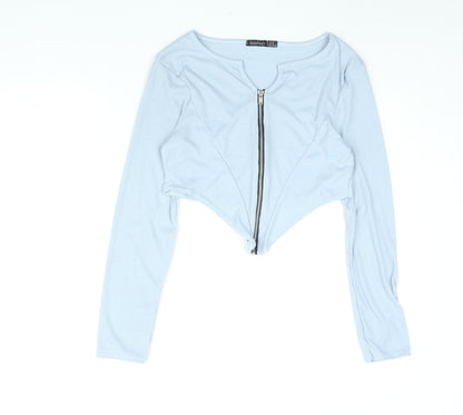 Boohoo Womens Blue Polyester Cropped Blouse Size 16 V-Neck