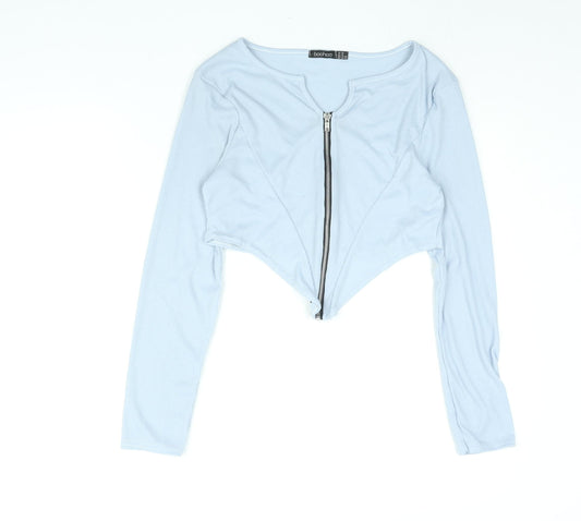 Boohoo Womens Blue Polyester Cropped Blouse Size 16 V-Neck