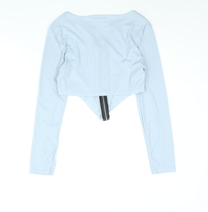Boohoo Womens Blue Polyester Cropped Blouse Size 16 V-Neck
