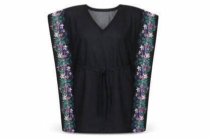 Cotton Traders Womens Black Polyester Cover Up Size M - Floral Print Belted
