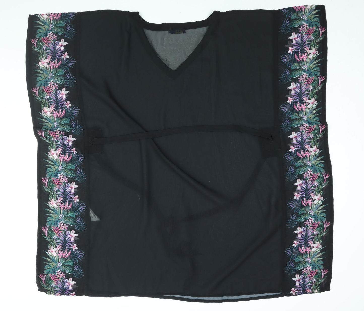 Cotton Traders Womens Black Polyester Cover Up Size M - Floral Print Belted