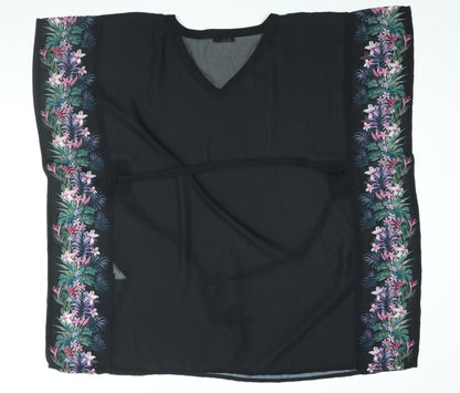 Cotton Traders Womens Black Polyester Cover Up Size M - Floral Print Belted