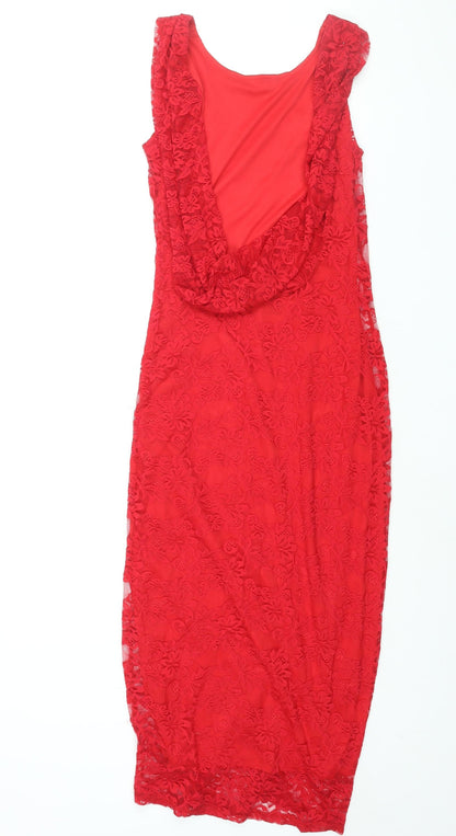 ASOS Womens Red Nylon Bodycon Size 12 Round Neck Pullover - Cowl Back