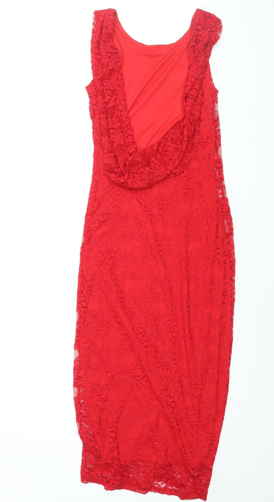 ASOS Womens Red Nylon Bodycon Size 12 Round Neck Pullover - Cowl Back