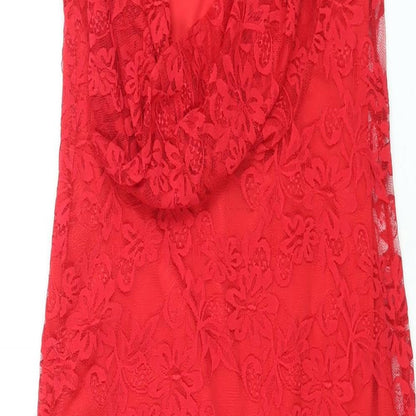 ASOS Womens Red Nylon Bodycon Size 12 Round Neck Pullover - Cowl Back