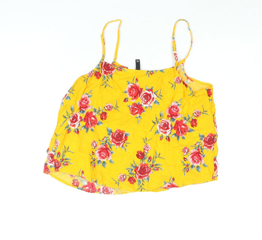 Divided by H&M Womens Yellow Floral Viscose Camisole Blouse Size 14 Scoop Neck