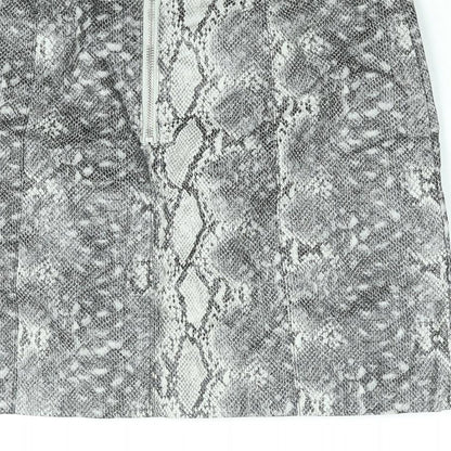 New Look Womens Grey Animal Print Viscose Mini Skirt Size 6 Zip - Faux Snakeskin