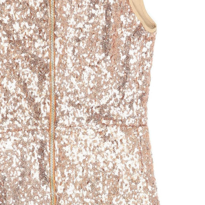 Jolie Moi Womens Brown Polyester Mini Size 10 V-Neck Zip - Sequin