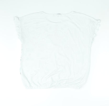 Bonmarché Womens White Viscose Basic Blouse Size 14 Round Neck - Geometric Print