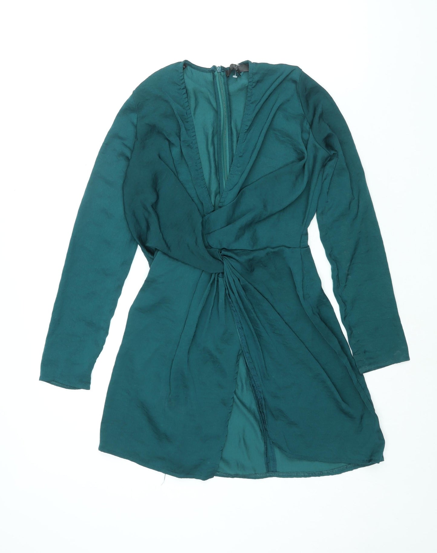 Missguided Womens Green Polyester Wrap Dress Size 8 V-Neck Zip