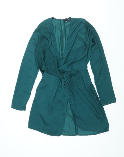 Missguided Womens Green Polyester Wrap Dress Size 8 V-Neck Zip
