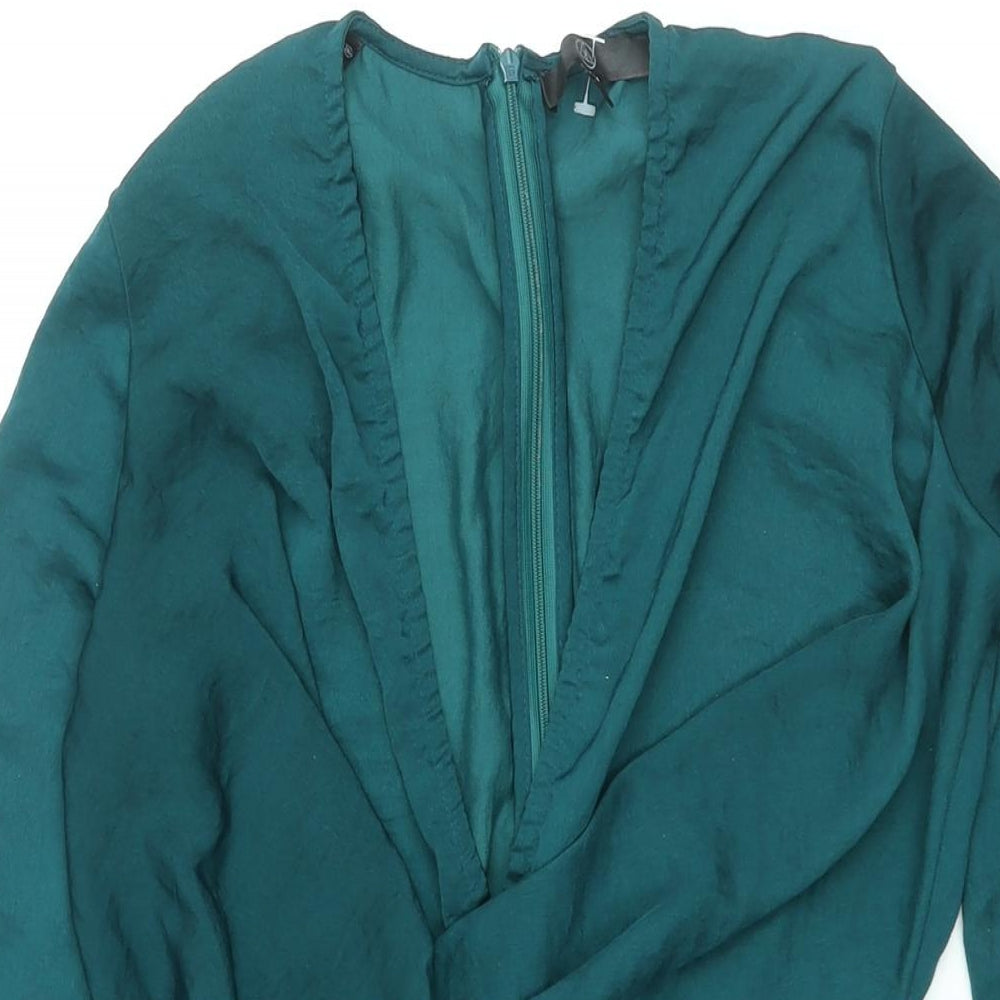 Missguided Womens Green Polyester Wrap Dress Size 8 V-Neck Zip