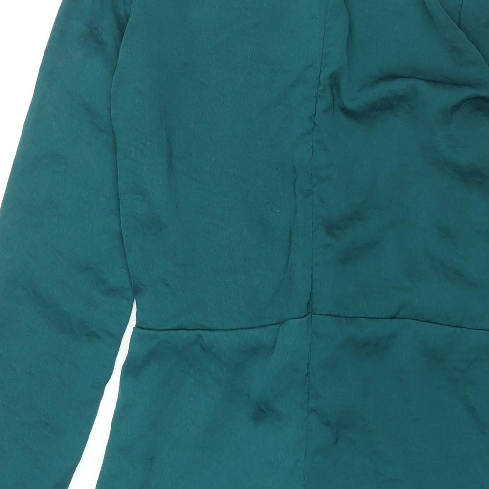 Missguided Womens Green Polyester Wrap Dress Size 8 V-Neck Zip