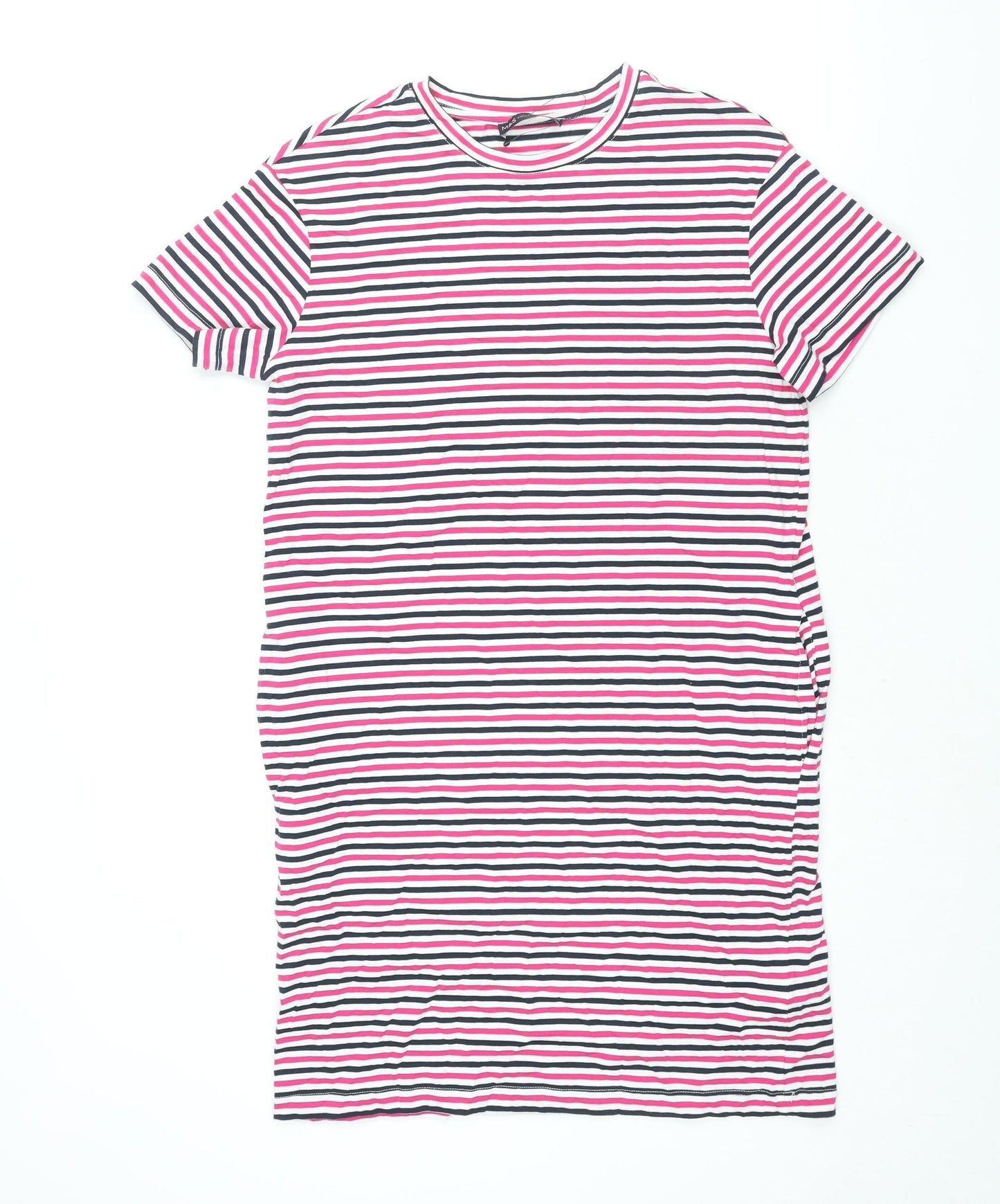 Marks and Spencer Womens Multicoloured Striped Cotton T-Shirt Dress Size 8 Round Neck Pullover