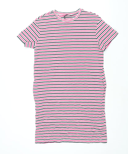 Marks and Spencer Womens Multicoloured Striped Cotton T-Shirt Dress Size 8 Round Neck Pullover