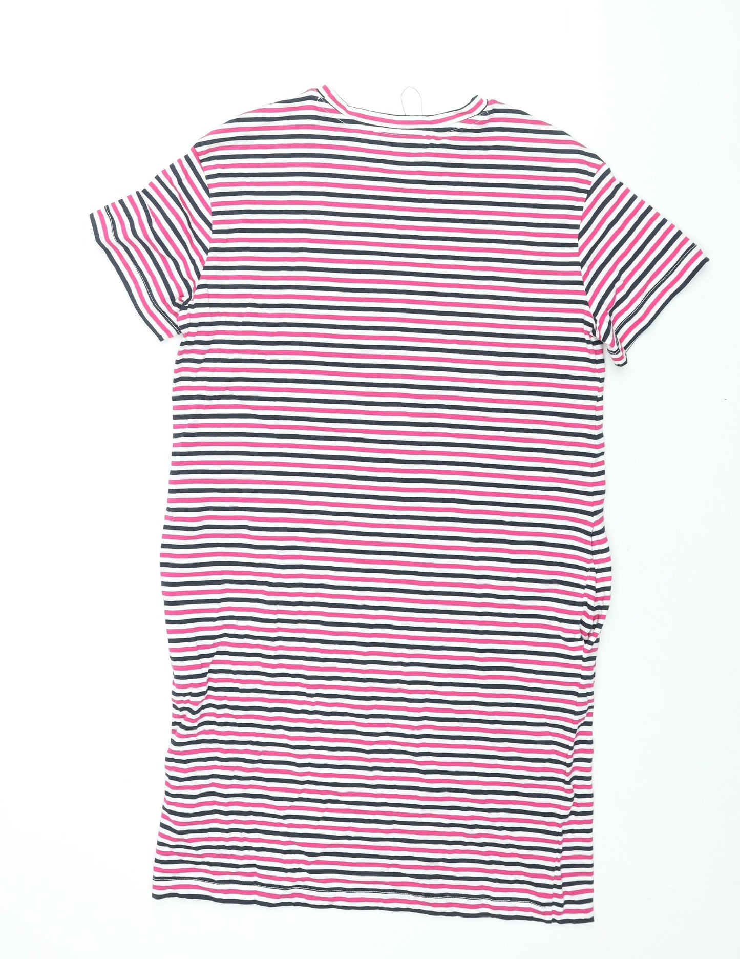 Marks and Spencer Womens Multicoloured Striped Cotton T-Shirt Dress Size 8 Round Neck Pullover