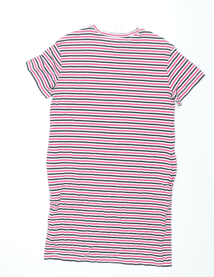 Marks and Spencer Womens Multicoloured Striped Cotton T-Shirt Dress Size 8 Round Neck Pullover