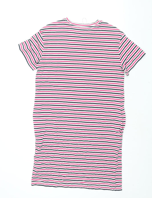 Marks and Spencer Womens Multicoloured Striped Cotton T-Shirt Dress Size 8 Round Neck Pullover