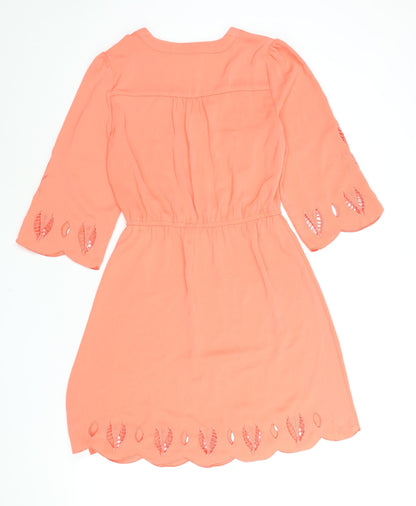 Market Spruce Womens Pink Polyester Shift Size S V-Neck Pullover - Embroidered Cut Out Detail