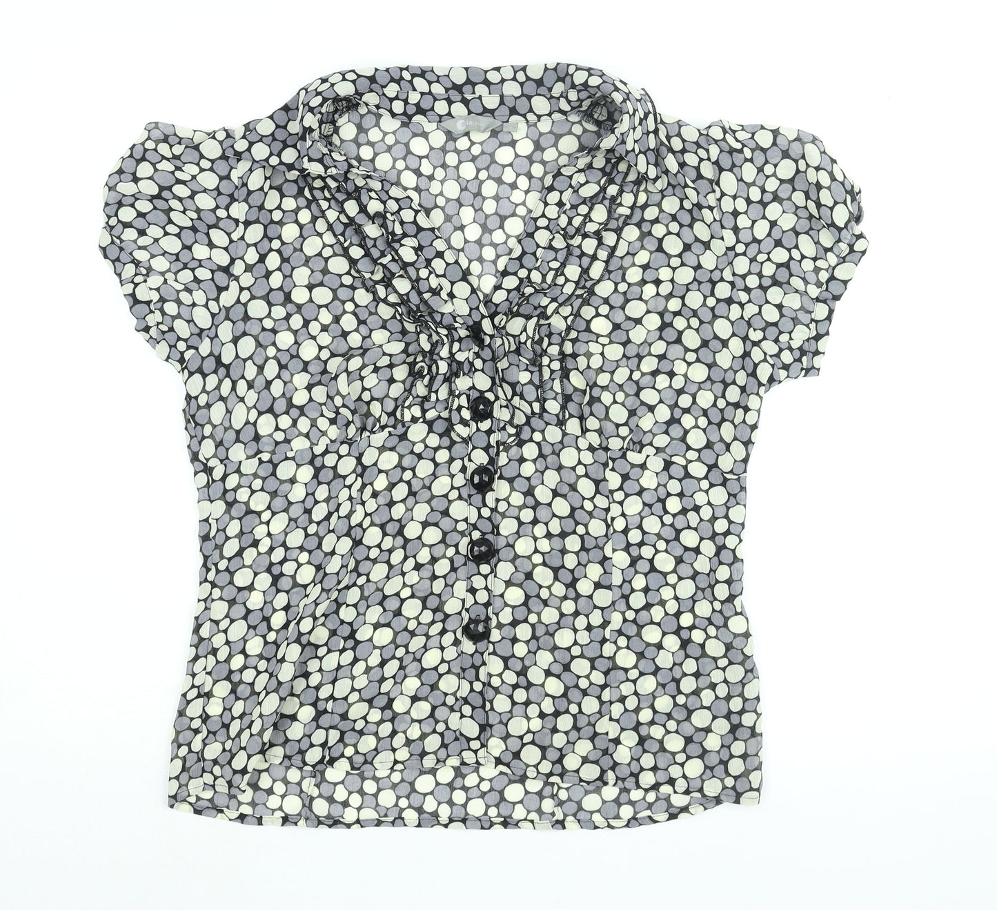 Mia Moda Womens Grey Geometric Polyester Basic Blouse Size 16 Collared - Frill