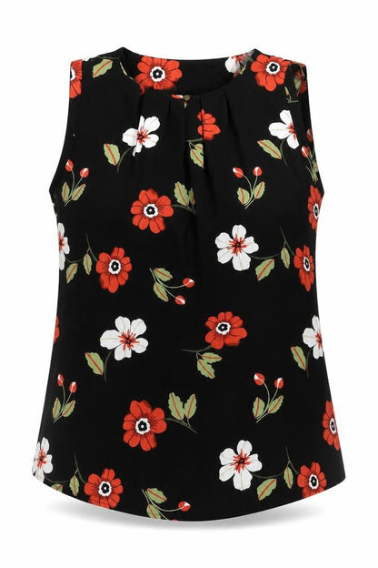 Marks & Spencer Womens Black Floral Polyester Camisole Blouse Size 10 Round Neck