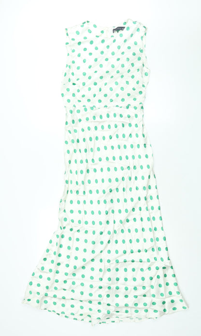 Marks and Spencer Womens Ivory Polka Dot Viscose Sheath Size 8 Round Neck Zip - Belted