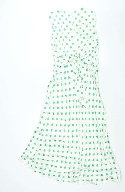Marks and Spencer Womens Ivory Polka Dot Viscose Sheath Size 8 Round Neck Zip - Belted