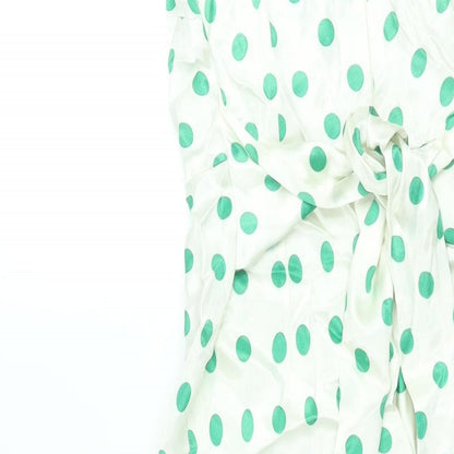 Marks and Spencer Womens Ivory Polka Dot Viscose Sheath Size 8 Round Neck Zip - Belted