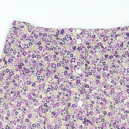 Penny Plain Womens Purple Floral Polyester A-Line Skirt Size 10 - Button Detail