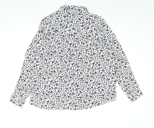 M&Co Womens White Animal Print Viscose Basic Blouse Size 16 Collared - Leopard Print