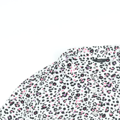 M&Co Womens White Animal Print Viscose Basic Blouse Size 16 Collared - Leopard Print