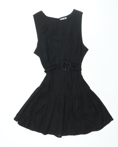 ASOS Womens Black Cotton Fit & Flare Size 14 Round Neck Button - Belted