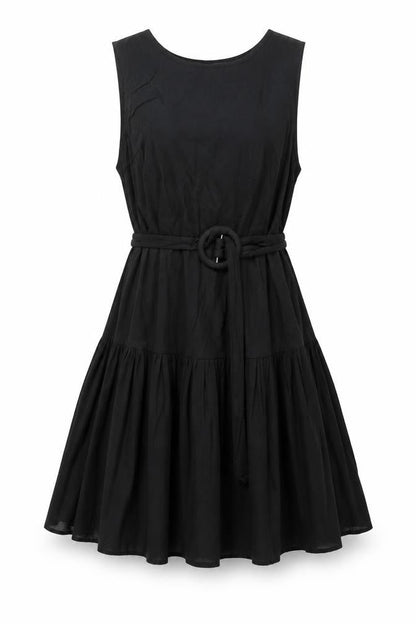 ASOS Womens Black Cotton Fit & Flare Size 14 Round Neck Button - Belted