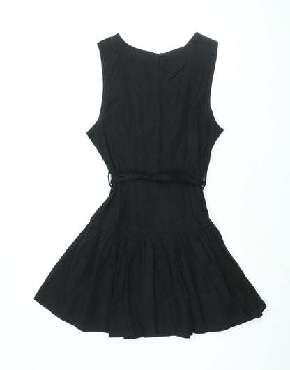 ASOS Womens Black Cotton Fit & Flare Size 14 Round Neck Button - Belted