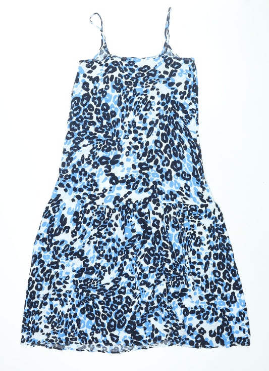 Marks and Spencer Womens Blue Geometric Viscose Tank Dress Size 8 Scoop Neck Pullover
