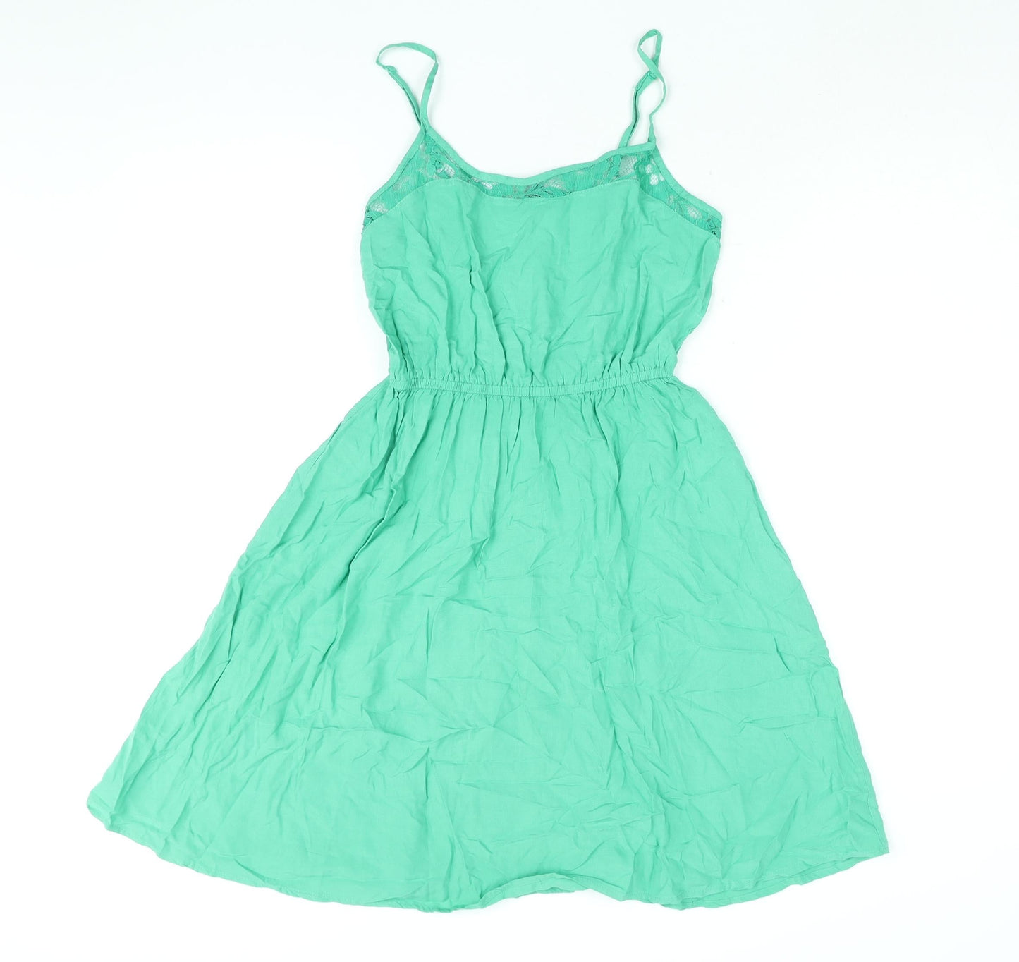 Divided by H&M Womens Green Viscose A-Line Size 8 Scoop Neck Pullover - Lace Trim