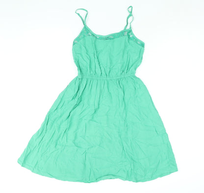 Divided by H&M Womens Green Viscose A-Line Size 8 Scoop Neck Pullover - Lace Trim