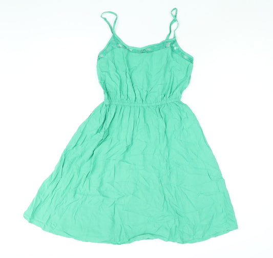 Divided by H&M Womens Green Viscose A-Line Size 8 Scoop Neck Pullover - Lace Trim