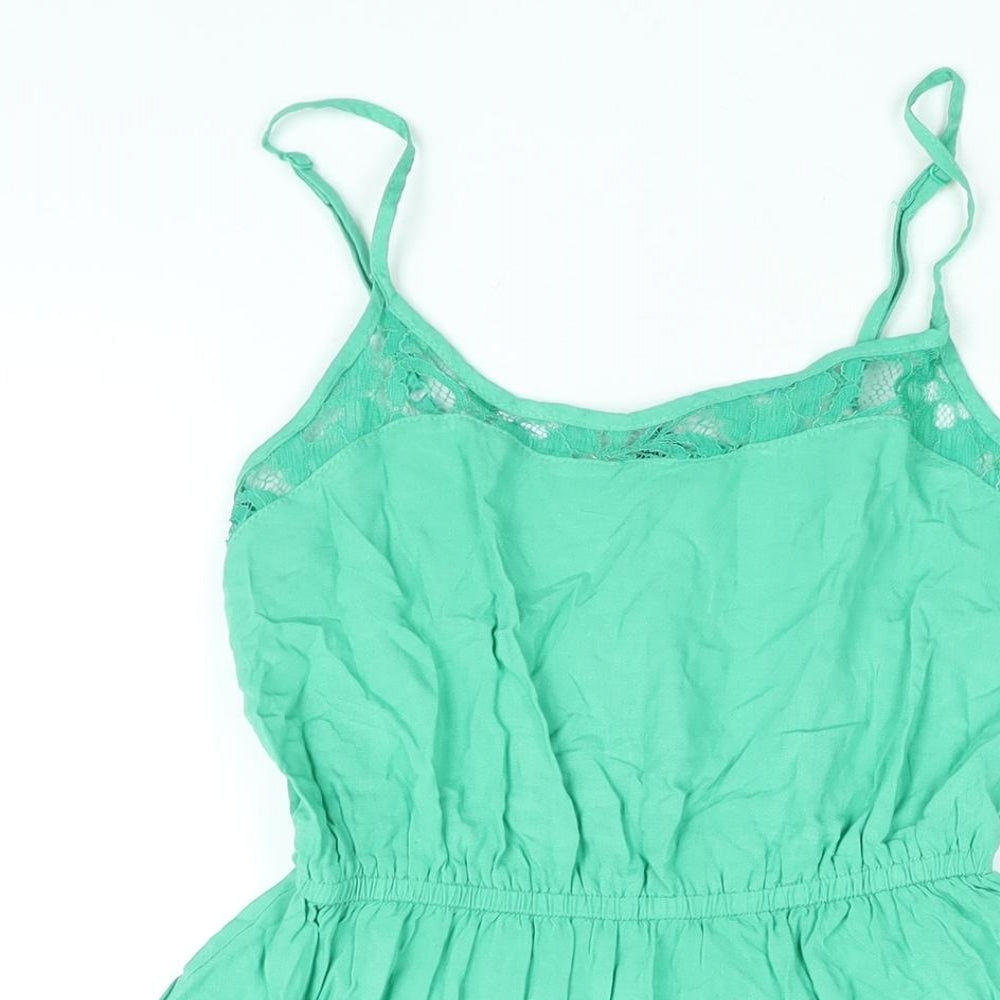 Divided by H&M Womens Green Viscose A-Line Size 8 Scoop Neck Pullover - Lace Trim