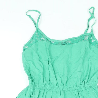 Divided by H&M Womens Green Viscose A-Line Size 8 Scoop Neck Pullover - Lace Trim