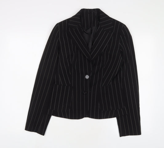 Denim & Co. Womens Black Striped Jacket Blazer Size 10 Button