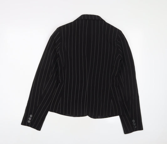 Denim & Co. Womens Black Striped Jacket Blazer Size 10 Button