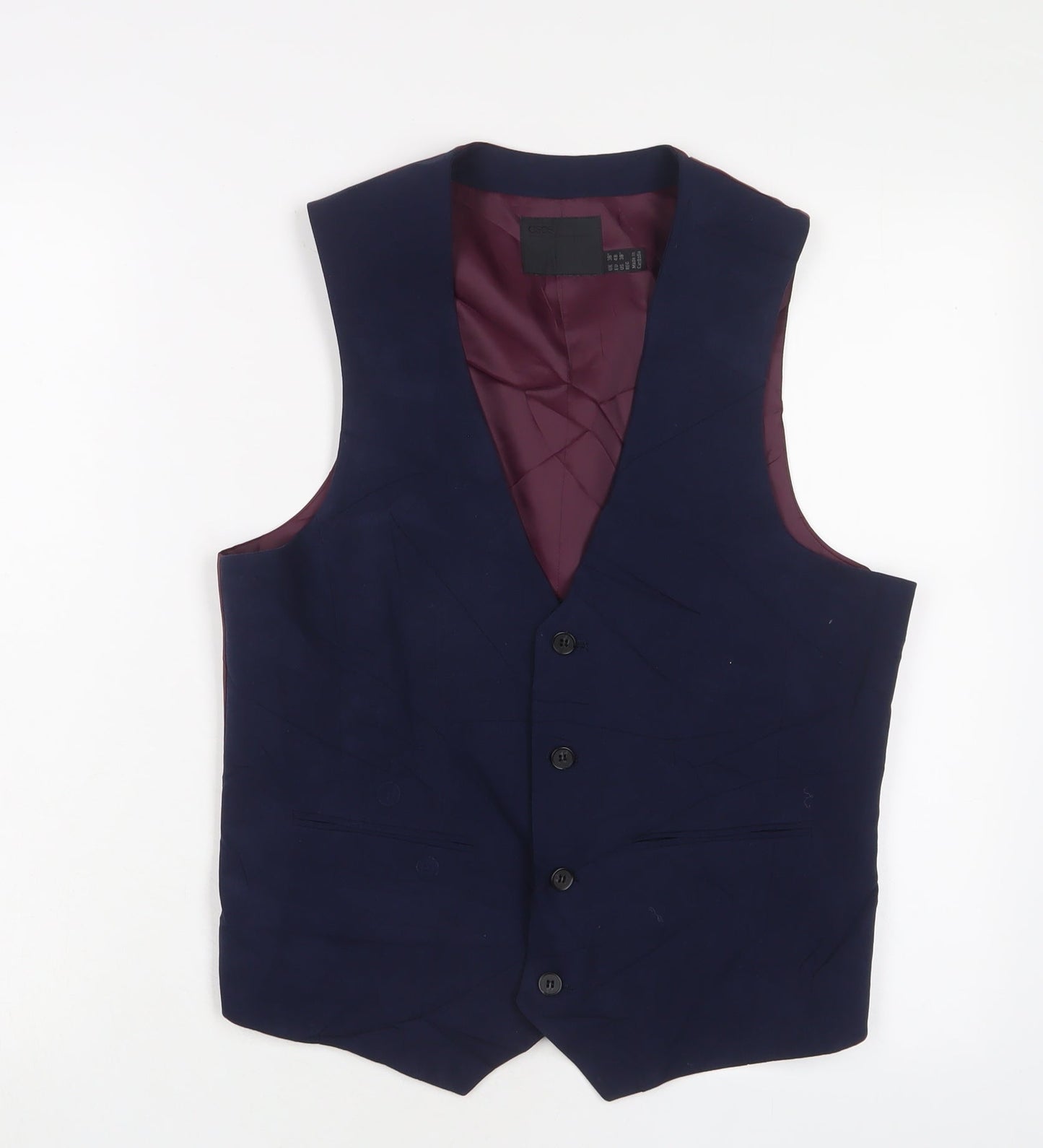 ASOS Mens Blue Polyester Jacket Suit Waistcoat Size 38 Regular