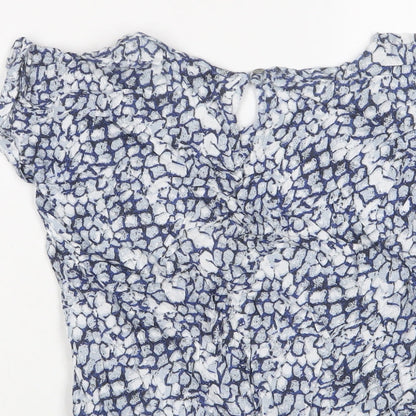 Dorothy Perkins Womens Blue Geometric Viscose Basic T-Shirt Size S Crew Neck