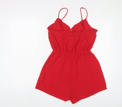 H&M Womens Red Polyester Playsuit One-Piece Size 8 L3 in Button