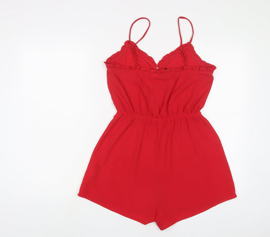 H&M Womens Red Polyester Playsuit One-Piece Size 8 L3 in Button