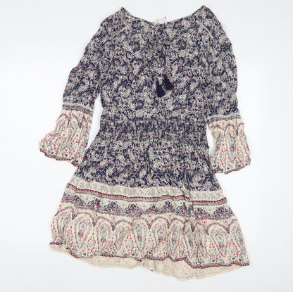 Springfield Womens Multicoloured Fair Isle Viscose A-Line Size 10 V-Neck Pullover - Keyhole neck