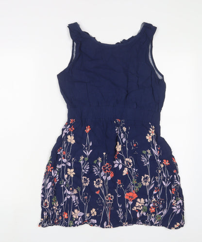Apricot Womens Blue Floral Viscose A-Line Size 12 V-Neck Pullover