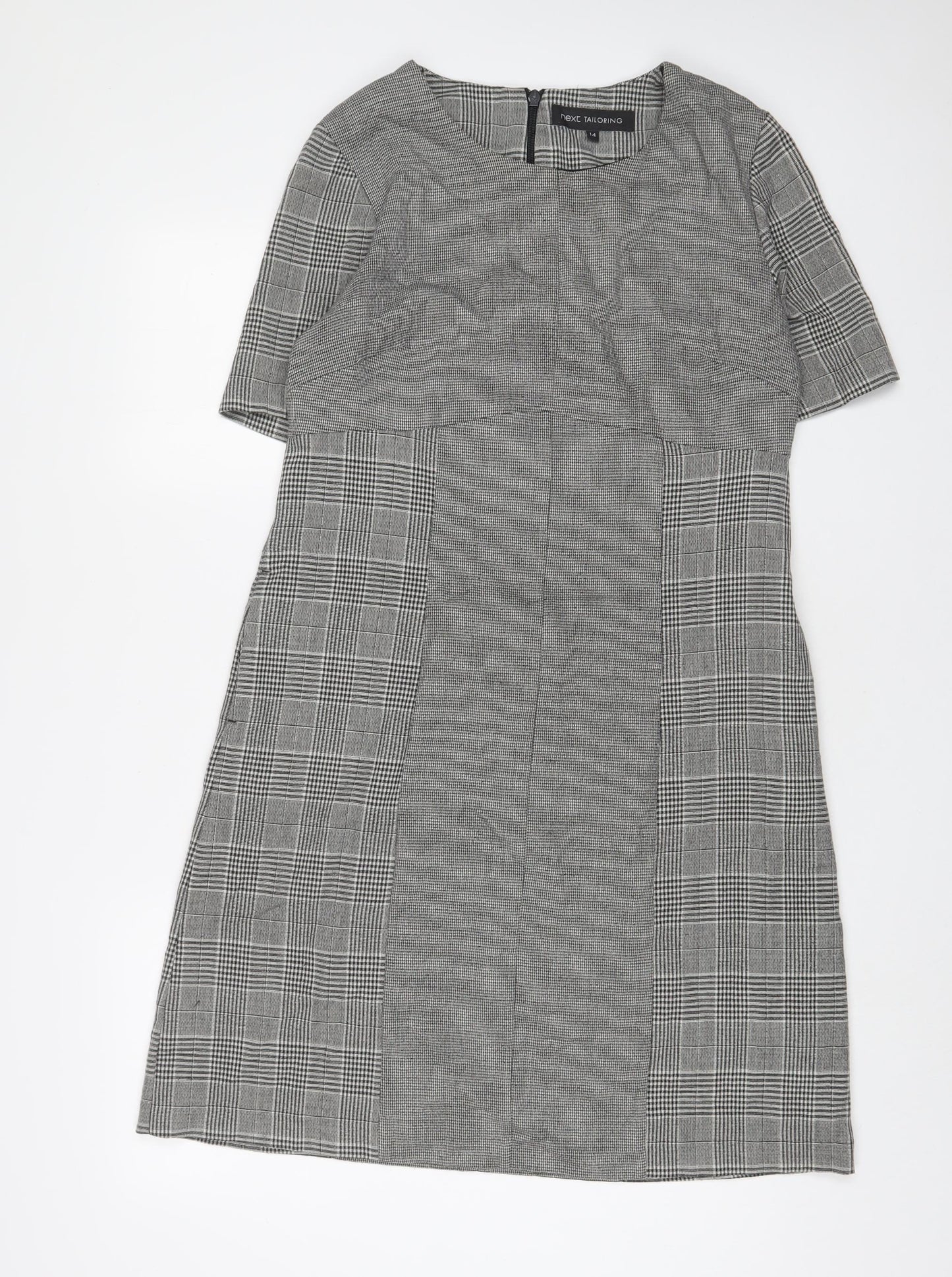NEXT Womens Grey Plaid Polyester Sheath Size 14 Boat Neck Zip