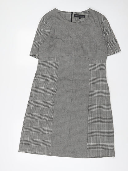NEXT Womens Grey Plaid Polyester Sheath Size 14 Boat Neck Zip